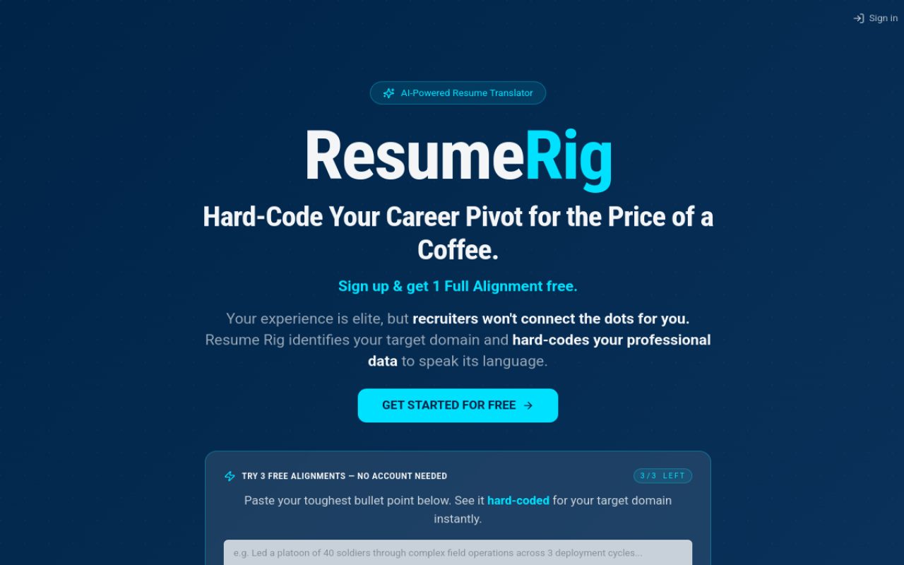 ResumeRig AI homepage preview